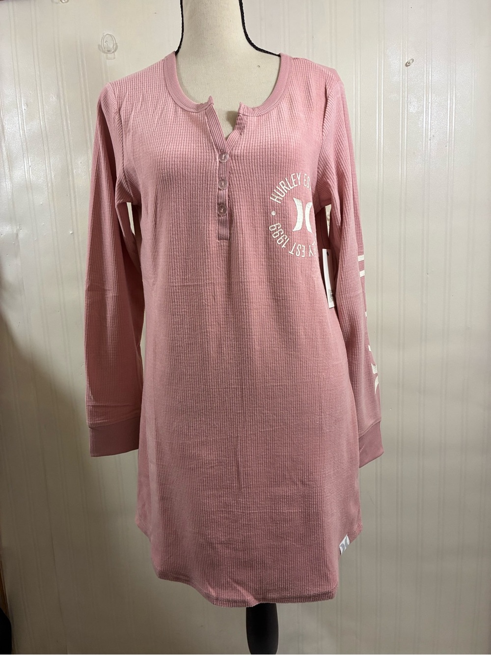 Hurley Dusty Rose Waffle Knit Henley Sweatshirt
